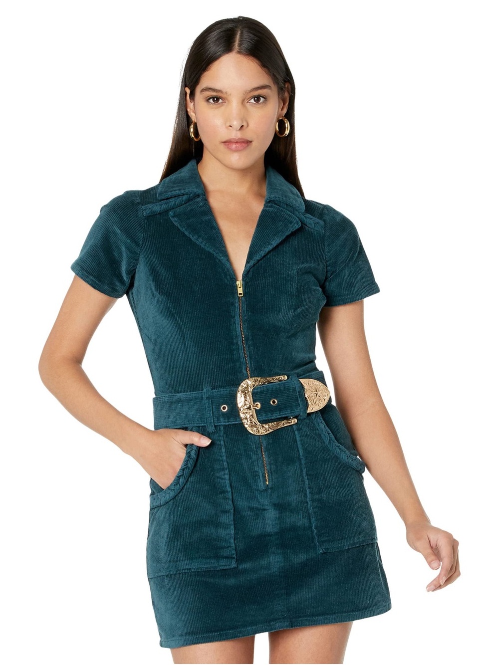 Show Me Your MuMu Jade Corduroy Mini Dress with Gold Buckle